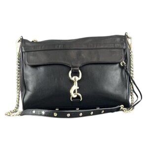 Rebecca Minkoff Black Leather Crossbody Bag  Gold Chain Strap Polka Dot Lining